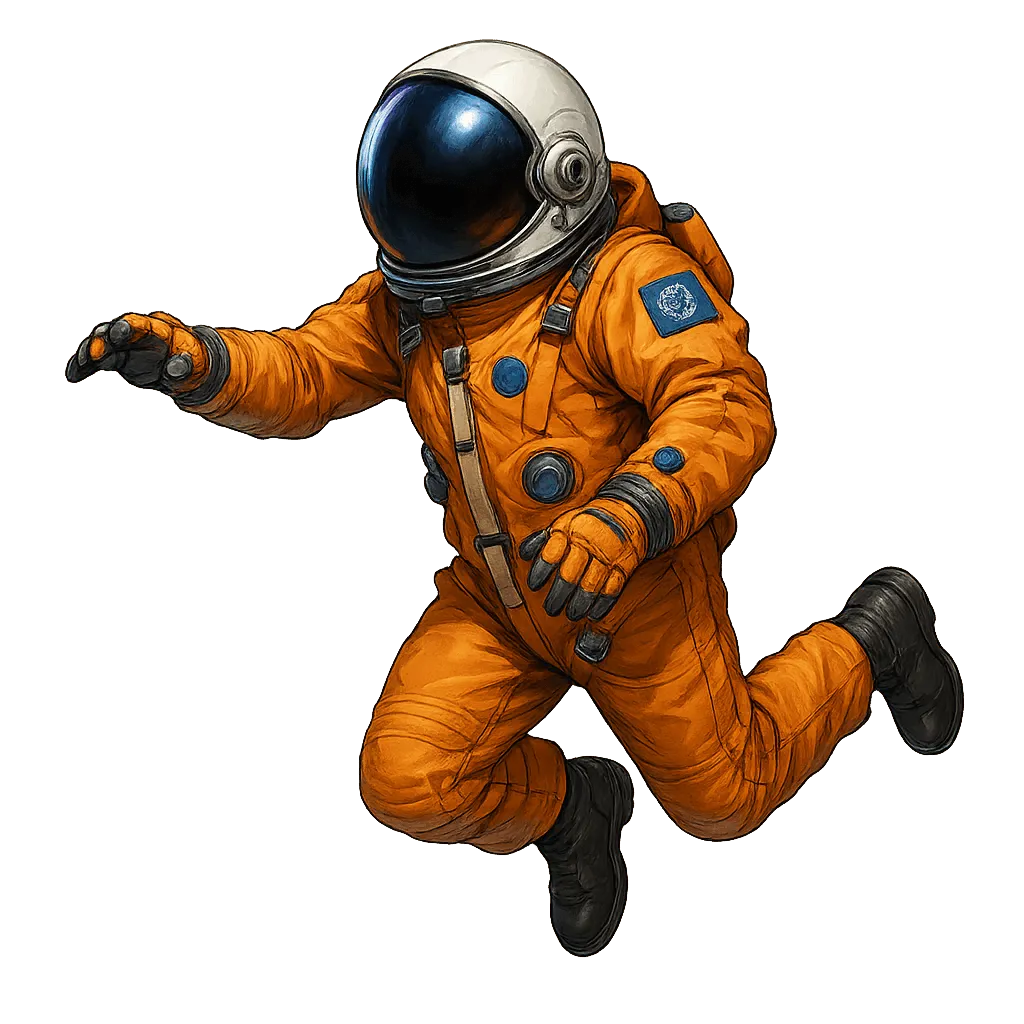 A floating astronaut in a space suit